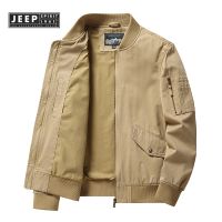 JEEP SPIRIT 1941 ESTD เสื้อแจ็กเก็ตเบสบอลลําลอง ผ้าฝ้าย แบบบาง คอปกตั้ง เหมาะกับฤดูใบไม้ผลิ และฤดูใบไม้ร่วง สําหรับผู้ชายวัยกลางคน