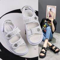 Sandals womens 23 years new style small fragrant wind muffin thick-soled one-word slippers trendy Korean version of the holiday seaside beach sandals 〖WYUE〗