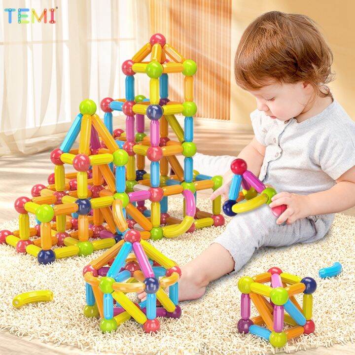 temi-ลูกบอลแม่เหล็กแบบแท่งสำหรับเด็ก-ของเล่นคุณภาพสูง3d-เรขาคณิตการเรียนรู้การก่อสร้างทางประสาทสัมผัสของเล่นเสริมพัฒนาการรูปทรงเรขาคณิต3d