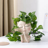 Face Head Planter Succulent Plant กระถางดอกไม้เรซิ่นคอนเทนเนอร์รูระบายน้ำกระถางดอกไม้รูป Garden Decor Tabletop Ornament