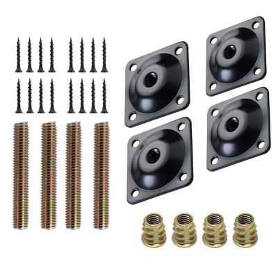 4Pcs/Set Furniture Leg Mounting Plates Sofa Leg Attachment Plates M8 Hanger Bolts Screws Adapters Metal Plates Bracket Kit for Sofa Couch Chair