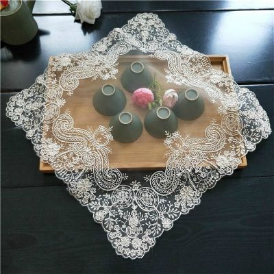 Square 40cm European-style Lace Fabric Coaster Placemat Embroidered Tea Set Fruit Plate Vase Pad Cup Table Mats For Dining Mat