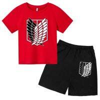 Attack The Giant Childrens Clothes Sports Set Girls Suit Pure Cotton T-Shirt+Shorts Toddler Boys Fashion 4T-14T Summer