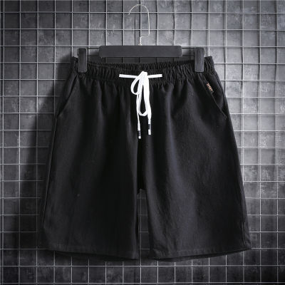 M-5XL Plus Size Mens Shorts Elastic Waist with Drawstring Sportwear Plain Color Cotton Linen Casual Short Pants Summer Clothing