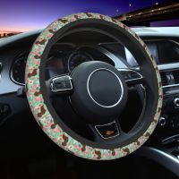 Doxie Florals Dachshund Steering Wheel Cover Badger Sausage Dog Steering Wheel Protector Universal 14.5 15 Inch Car Accessories