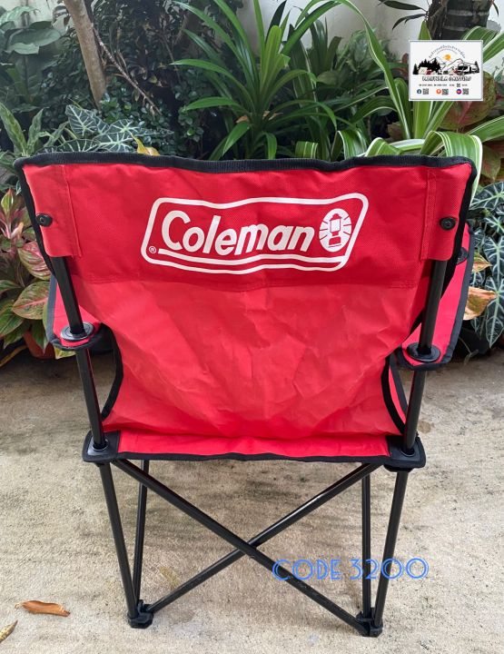 สินค้าพร้อมส่ง-เก้าอี้แคมป์ปิ้ง-เก้าอี้สนาม-เก้าอี้-coleman-arm-chair-สีแดง-พร้อมชุดที่วางเครื่องดื่มแคมป์-2-ข้าง