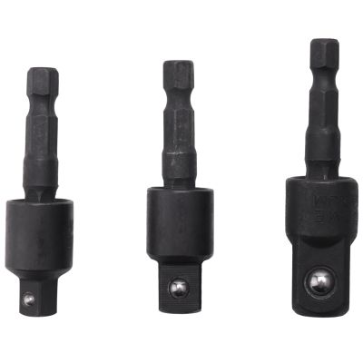 3PC Wobble Socket Adapters Universal Joint Swivel Socket Set, 1/4 Inch Hex Shank to 1/4 3/8 1/2 Square Socket Drives