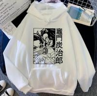 เสื้อสเวตเตอร์อะนิเมะ Hoodies พิมพ์ลาย Tanjiro Nezuko,เสื้อสวมศีรษะทรงใหญ่ลำลองมีฮู้ดสีขาวกราฟิก