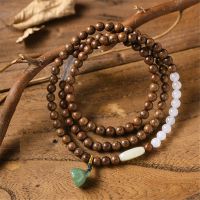 สร้อยข้อมือไหมไม้จันทน์หลายวงกลมสีเขียวจี้ดอกบัว Aventurine เครื่องประดับหยกหยกหยกหยก