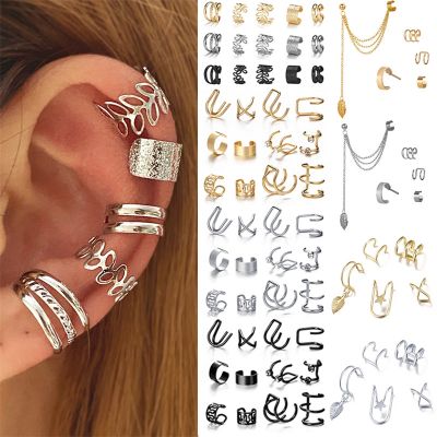 【YF】 Cor prata deixa brincos para homens e mulheres manguito de orelha C simples criativo conjunto clipe não perfurante presente da moda