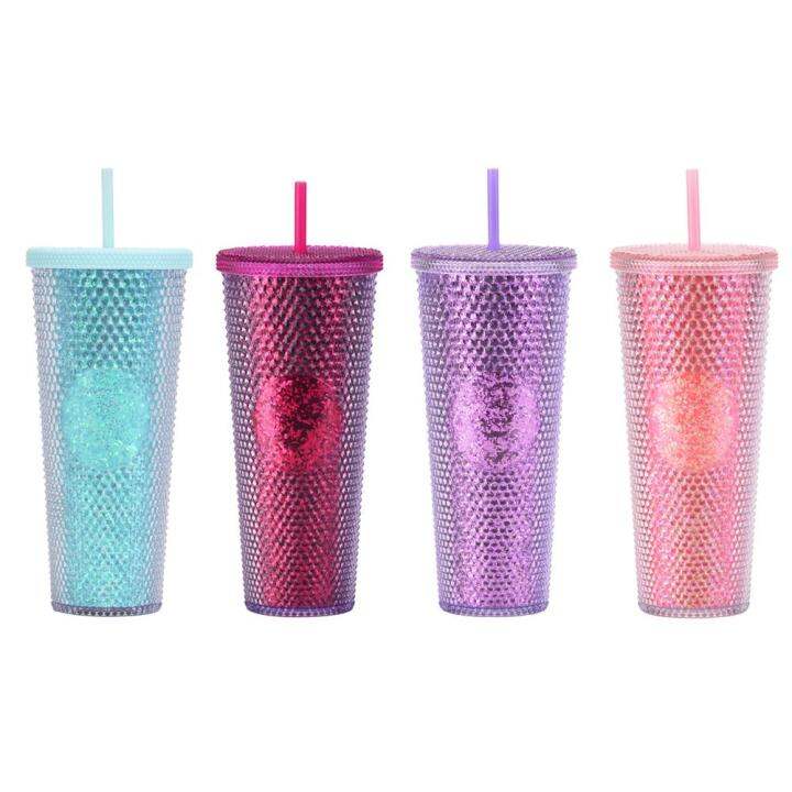 cute-barbie-pink-studded-tumbler-water-cup-water-bottle-plastic-double-cup-straw-m1g3