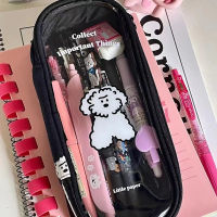 การ์ตูนลูกสุนัขน่ารักความจุมากกล่องดินสอแบบใสกระเป๋าเก็บของเครื่องเขียนนักเรียน