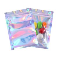 100pcs Clear Flat Holographic Jewelry Aluminum Foil Zip Lock Bags Laser Ziplock Pouch Self Sealing Gift Bag Cosmetic Packaging