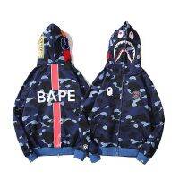 ♞◎№ การค้าต่างประเทศขายส่งแบรนด์แฟชั่นญี่ปุ่น BAPE สไตล์เดียวกันพรางหัวฉลามแจ็คเก็ต 3D พิมพ์ซิปเสื้อกันหนาวมีฮู้ดผู้ชายและผู้หญิงเสื้อกั