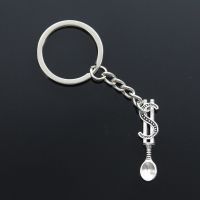 New Fashion Men 30mm Keychain DIY Metal Holder Chain Vintage Money Dollar Spoon 37x9mm Silver Color Pendant Gift Key Chains