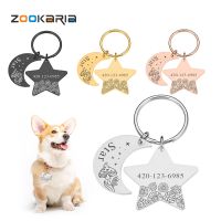 ☼✼♕ Cats Dogs ID Tags Moon and Star Custom for Small and Large Pet Collar Accessories Name Charm Personalized Engraved Name Tags