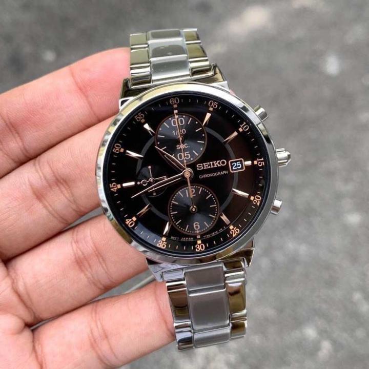 seiko-นาฬิกาข้อมือ-ผู้หญิง-quartz-chronograph-จับเวลา-รุ่น-sndv23p1-silver-black-pinkgold-ดำ