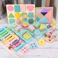 ASWJ Kids Montessori Wooden Toys Macaron Blocks Learning Toy Baby Music Rattles Graphic Colorful Wooden Blocks Educational Toy