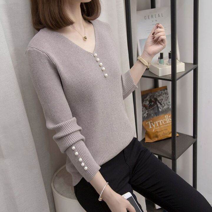 2023-spring-and-autumn-new-large-size-loose-slimming-artistic-1-knitwear-base-shirt-women-v-neck-korean-style-long-sleeve-sweater-women-2023