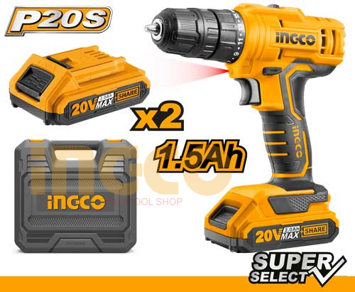 ingco-สว่านไร้สาย-20v-รุ่น-cdli20012-a-แถมแบตเตอรี่-2ก้อน-ดอกไขควง-1อัน-lithium-ion-cordless-drill-20v