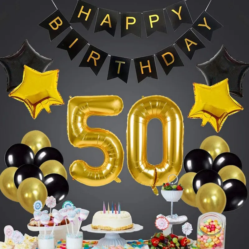 2X 50Th Birthday Party Decor Kit Happy Birthday Balloon Banner ...