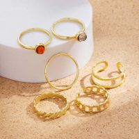 ชุดแหวนแหวนเชื่อมสไตล์เกาหลี6ชิ้น/ชุดแหวนเปิดแหวนใส่นิ้วอัญมณีเครื่องประดับแฟชั่นทรงเรขาคณิตผู้หญิงหญิงสาว