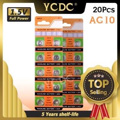 【Limited stock】 【On Sale】 YCDC 20Pcs 1.55V AG10ปุ่มอัลคาไลน์เหรียญ189 389A 390A D189 G10 G10A KA54 L1131 LR1130เดี่ยวนาฬิกา