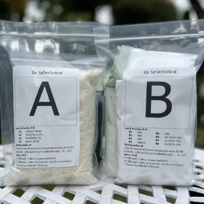 ปุ๋ย AB แบบแห้ง (ชุด 10 ลิตร) สูตรเพิ่มธาตุรอง A4+B8 สำหรับพืชไฮโดรโปนิกส์ ผักสลัด ผักไทย ปุ๋ยเอบี ปุ๋ยไฮโดรโปนิกส์ แม่ปุ๋ยชนิดแห้ง
