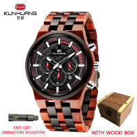 Kunhuan นาฬิกาไม้เรืองแสงหรูหรานาฬิกากีฬาไม้มะเกลือธรรมชาตินาฬิกาผู้ชาย Chronograph นาฬิกาควอตซ์นาฬิกาผู้ชาย