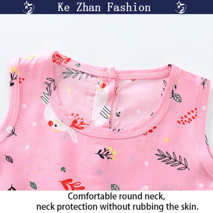 ke-zhan-ชุดแขนกุดสำหรับเด็กผู้หญิงแฟชั่นฤดูร้อนชุดเดรสเจ้าหญิงพิมพ์ลายการ์ตูนชุดนอนสำหรับเด็กอายุ3-8ปี