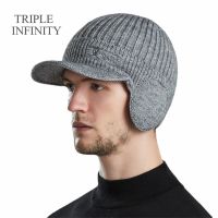 New Winter Hats For Men Thick Windproof Sun Visor Hat Add Fluff Outdoor Riding Warm Ear Protection Knitted Hat Male Baseball Cap