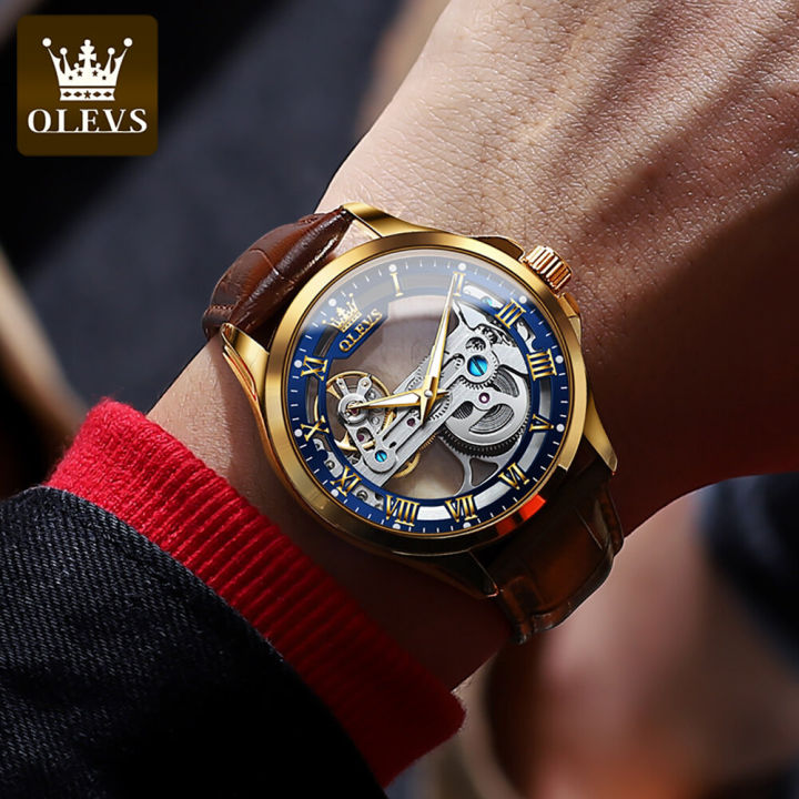 olevs-แบรนด์ผู้ชายนาฬิกากลไกเดิมกันน้ำอัตโนมัติ-2023-ขาย-g-shock-skeleton-ใสเรืองแสงหน้าปัดนาฬิกาหนังผู้ชาย