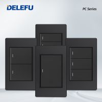 Delefu 1/2/3gang1way 2way Black PC Panel Brazil USA Italy Mexico 250V 16A Standard 118*74mm light Wall Switch On Off Push Button