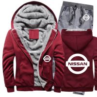 สไตล์ตามท้องถนน Inverno เสื้อผู้ชาย Camisola NISSAN Logo พิมพ์โลโก้ Engrossar Quente Lã De Alta Qualidade Dos Homens Jaquetas Calas 2ชิ้นชุด