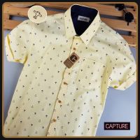 Capture Shirt เสื้อเชิ้ตผู้ชาย แขนสั้น คอปก oxford ลายเครื่องบิน สีเหลือง มีถึงอก 48 นิ้ว