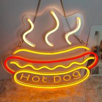 ▤☎﹍ Hot Dog Neon Sign Pizza Noodle Hamburger Design Wall Hanging Neon LED Light Lamps USB Switch Party Restaurant Shop Room Decor