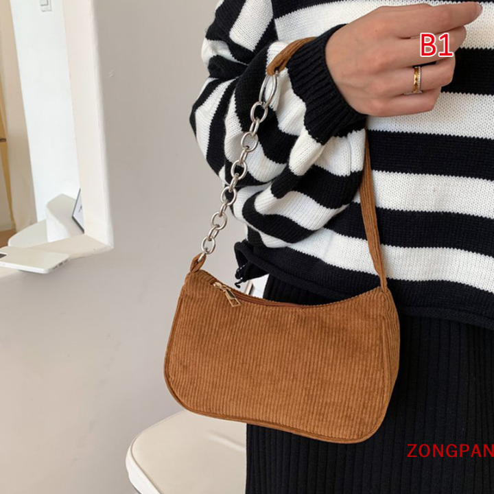 zongpan-กระเป๋าถือผู้หญิงแฟชั่นวินเทจ-กระเป๋าสะพายไหล่สำหรับผู้หญิงลูกฟูกกระเป๋าแบบหนีบแขนลำลองซิปสีเดียวกันคลัทช์กระเป๋าถือหญิง2023