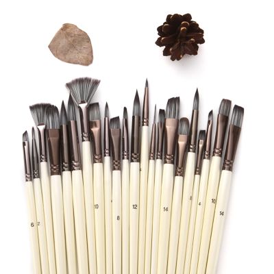 24pcs Nylon Hair Wooden Handle Watercolor Paint Brushes Pen Scraper Scrubbing Brush Set DIY Oil Acrylic Painting Art Craft