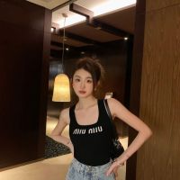 Miu Miu Miu Home Vest 2023 Spring And Summer Hot Girl Tube Top I-Shaped Inner U-Neck Sleeveless Knitted Suspender Bottoming Shirt