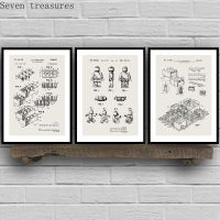 2023 ◘✢ poster decorations Canvas Painting Legos Blocks Patent Print Toy Blueprint Picture Wall Art Posters Kids Room Decor Vintage