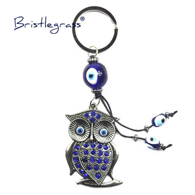 BRISTLEGRASS ตุรกี Blue Evil Eye Rhinestone นกฮูกรถ Key Chains ผู้ถือแหวนพวงกุญแจ Amulets Charm จี้ Blessing ของขวัญ