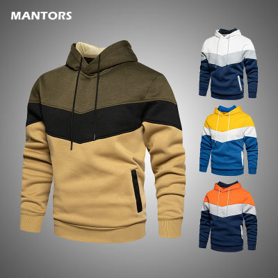 Mens Patchwork Hoodies Sweatshirt Hooded Clothing Autumn Winter Fleece Warm Hoodie Men Casual Oversized Sweatshirt Streetwear