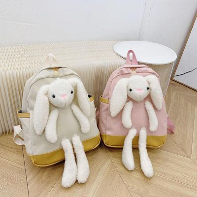 Cute Fashion Children Cartoon Rabbit Bunny Backpack Kindergarten Canvas Large Capacity Handbags Knapsacks kawaii Backpack 2021