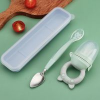 Baby Silicone Soft Spoon Dual Purpose Apple Spatula Kid Feeding Spoon Training Feeding Spoons for Children Stainless Steel Spoon Bowl Fork Spoon Sets