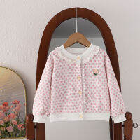 JOJOS ADVENTURE 2023 New Girls Spring and Autumn Lacework round-Neck Cute Printed Japanese Leisure Coat Children Baby Outerwear Fashionable Top