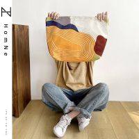 Original art style abstract canvas bag ins students casual shoulder Messenger large capacity tote backpack hh 【BYUE】