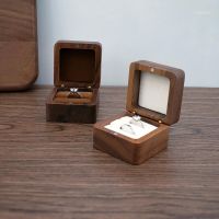 ❒❃ sanx Multifunctional Small Jewelry Box Square Shape Organizer Mini Wooden Ring Box Soft Interior Holder for Proposal Wedding