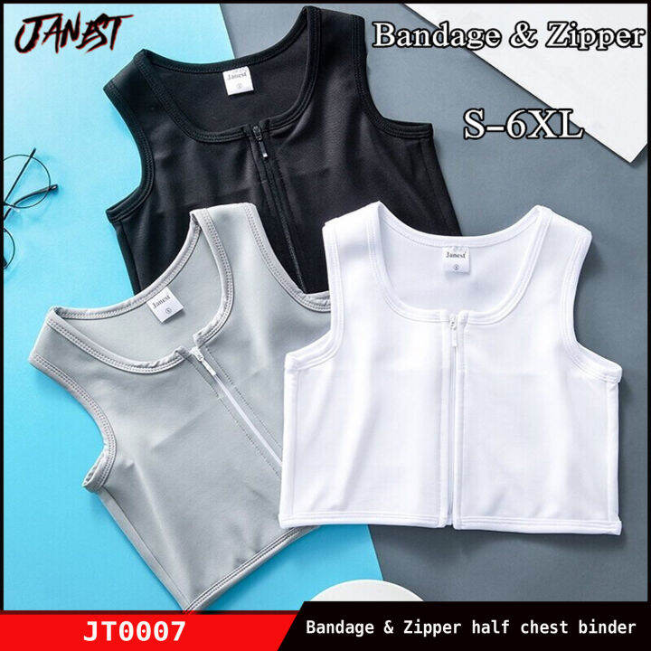 JANEST Women Tomboy Trans Les FTM Bandage Chest Binder Front Zipper Short Breathable Breast