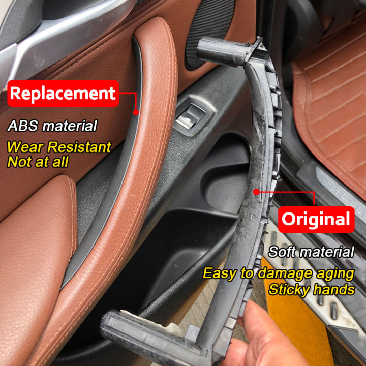 อุปกรณ์เสริมในรถยนต์สีเบจสีดำรถซ้ายขวาภายในที่เท้าแขนประตูด้านในจับแผงด้านในดึงตัดปกสำหรับ-bmw-f15-x5-f16-x6