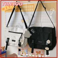 TIINSOO ผ้าใบแคนวาส Satchels สีทึบทึบ ฝาพับ กระเป๋าถือแบบสบายๆ มีสไตล์ สายคล้องไหล่ปรับได้ กระเป๋าสะพายไหล่แบบสั้น วัยรุ่นวัยรุ่น